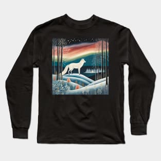 Arctic Fox under the Northern Lights Long Sleeve T-Shirt